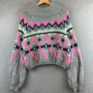 Hollister Women's Gray Geometric Fair Isle Knit Mock Neck Sweater Size M